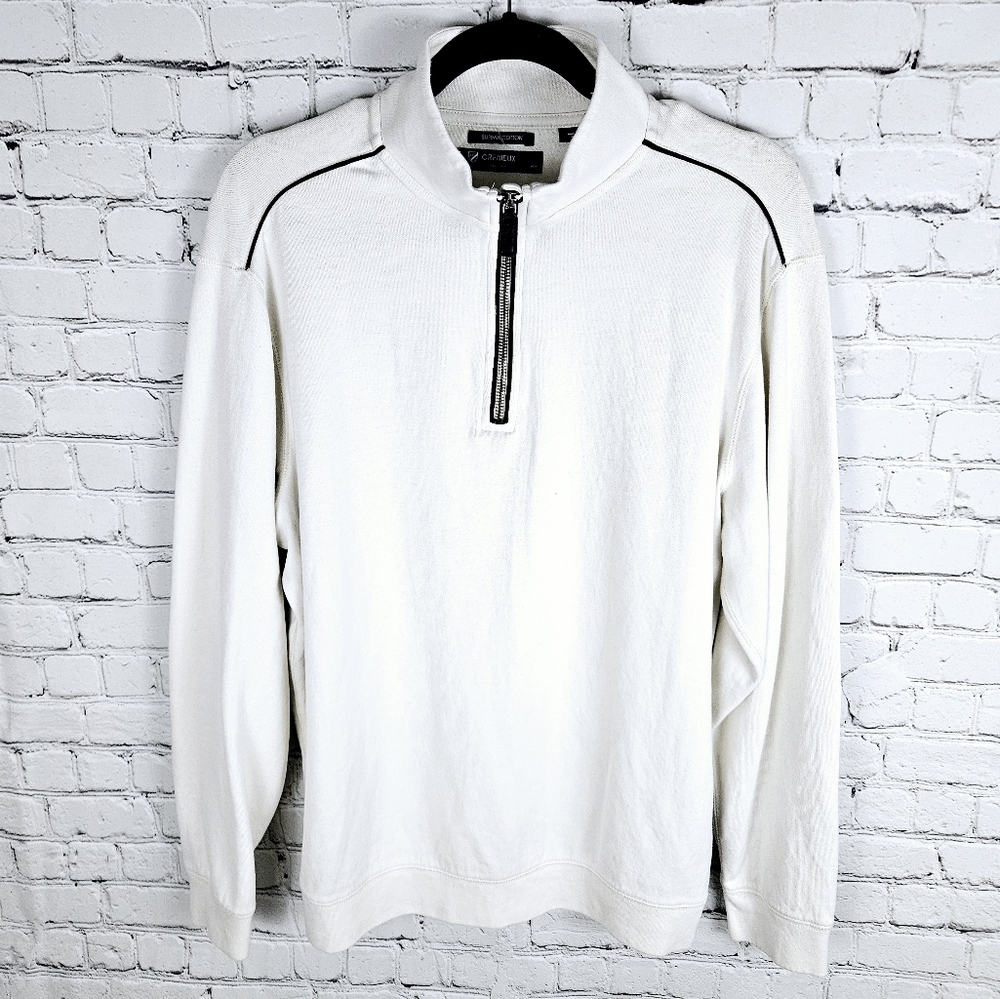 CREMIEUX | supima cotton 1/3 zip long sleeve mock neck sweater top